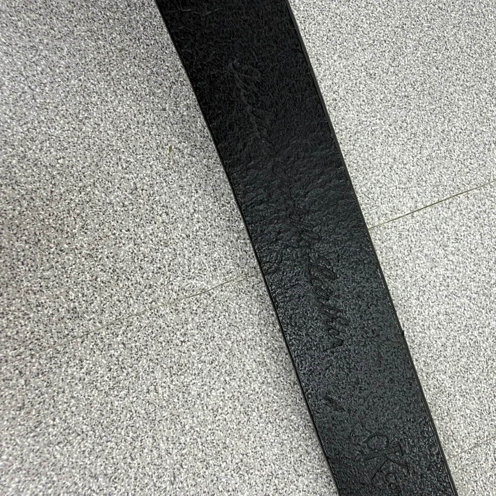 Calvin Klein Belt Mens Small Black Saddle Leather Brass Buckle Slim Casual Dress